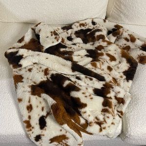 Cow print faux fur zip up jacket